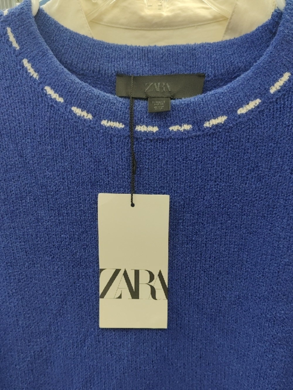 Zara Royal Blue Short Sleeve Knit Top with White Stitching - Picture 2 of 7